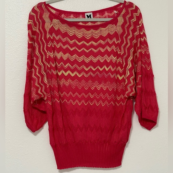 Missoni Tops - Missoni Red with dash of pink knitted zigzag top size US8 or medium